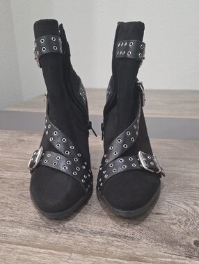 Lane Bryant Black Suede Ankle Boots with Grommet Straps NWOT